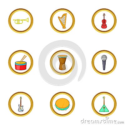 Orchestra icons set, cartoon style Vector Illustration