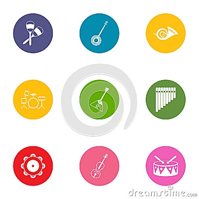 Orchestra icons set, flat style Vector Illustration