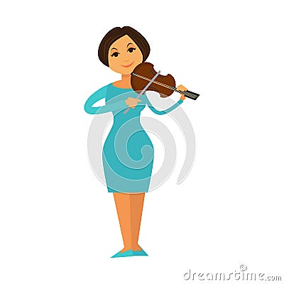 Orchestra jazz band woman playing violin fiddle music performer vector flat icon Vector Illustration