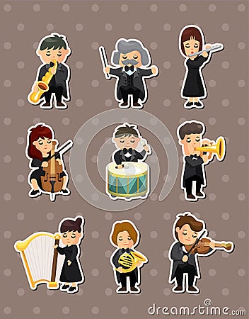 Orchestra music player stickers Vector Illustration