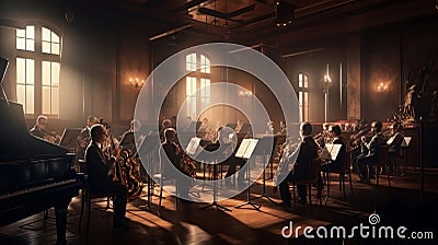 Orchestra rehearsals in a hall Stock Photo