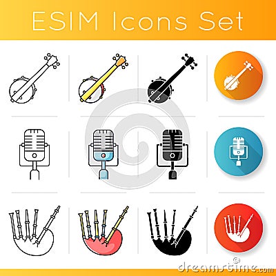 Orchestral musical instruments icons set Vector Illustration