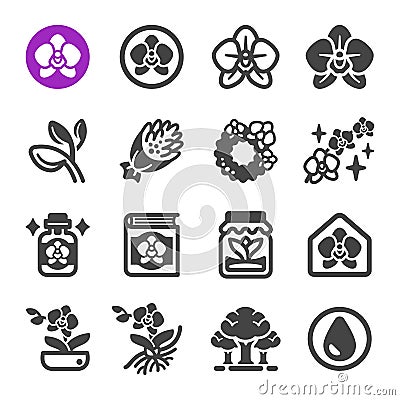 Orchid icon set Vector Illustration