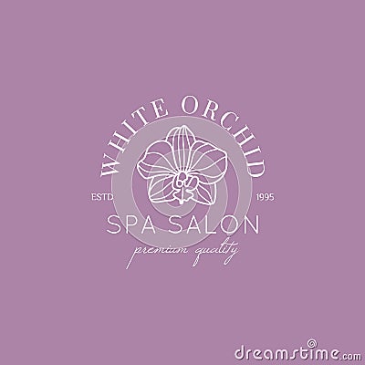 Orchid logo design template in simple minimal linear style. Vector floral emblem and icon for Beauty Salon, SPA. Vector Illustration