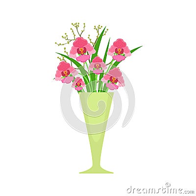 Orchids Flower Bouquet In Tall Flower Vase, Flower Shop Decorative Plants Assortment Item Cartoon Vector Illustration Vector Illustration