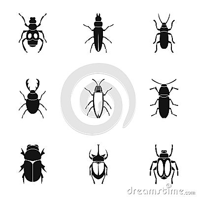 Order coleoptera icons set, simple style Vector Illustration