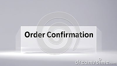 Order confirmation message on a simple backdrop indicating completion of purchase Stock Photo