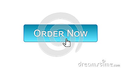 Order now web interface button clicked with mouse cursor, blue color, online Stock Photo