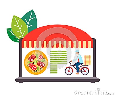 Order pizza online with delivery on the website on the Internet Vector Illustration