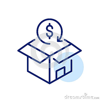 Order return with refund from store. Parcel box and dollar with renew arrow. Pixel perfect icon Vector Illustration