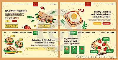 Order sandwich online, restaurant web page set Vector Illustration