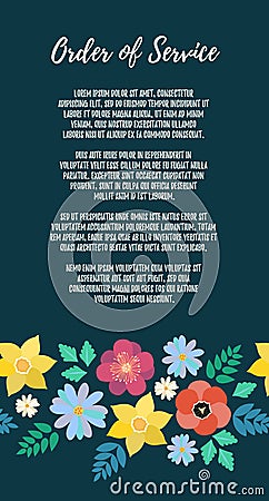 Order and Service wedding invitation card with flat flower frame background, hand drawn floral elements label. Vector design Vector Illustration