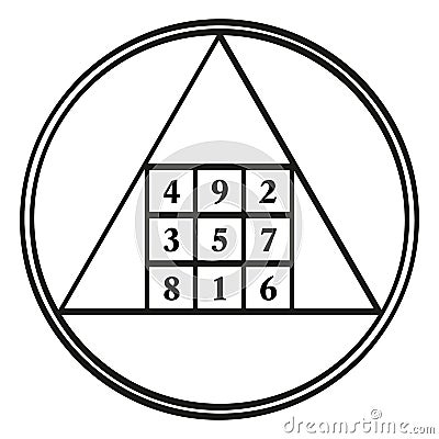 Order three magic square, assigned to astrological planet Saturn Vector Illustration