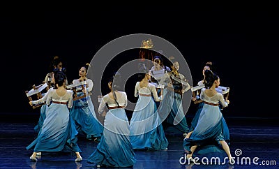 Textile dance 1-The three actï¼š `dream of shredding silk`-Epic dance drama `Silk Princess` Editorial Stock Photo