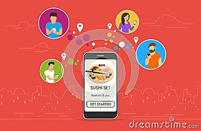 Ordering sushi online concept design Vector Illustration