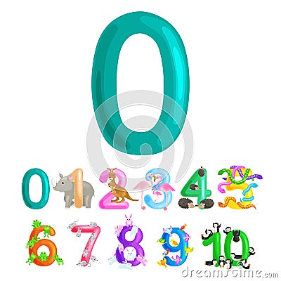 Ordinal numbers 0 for teaching children counting zero birdies Vector Illustration