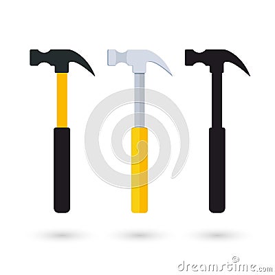 Ordinary claw hammer in three different looks Vector Illustration