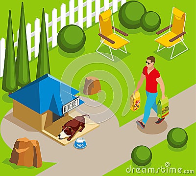 Dog Ordinary Life Isometric Illustration Vector Illustration