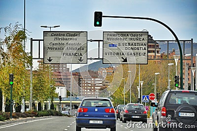 Ordinary street of european city. Pamplona. Navarre. Editorial Stock Photo