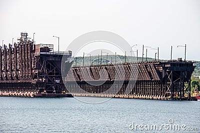 Ore docks in Two Harbors Minnesota along Lake Superior. Stock Photo