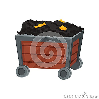 Ore with gold in trolley on white background. Vector Illustration