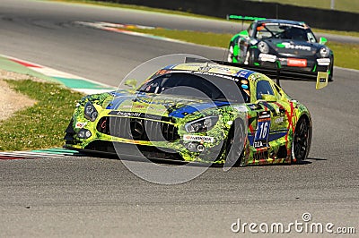 12 ore Hankook Mugello 18 March 2017: #16 Mercedes AMG GT3 SPS automotive performance Pierburg-MÃ¼ller-Krebs on Mugello Circuit, Editorial Stock Photo