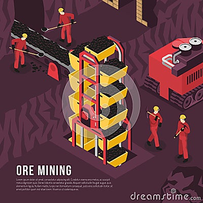 Ore Mining Process Isometric Illustration Vector Illustration