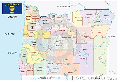 Oregon administrative and political map with flag Vector Illustration