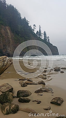 Oregon beach near clif Stock Photo