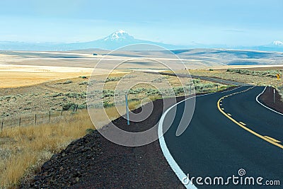 Oregon Highway 206 with Mount Hood and Mount Ranier in the Distance Stock Photo