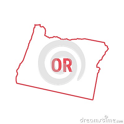 Oregon US state map red outline border. Vector illustration. Two-letter state abbreviation Vector Illustration