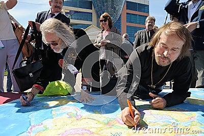 Orel, Russia - April 29, 2017: Russian traveler festival. Priest Editorial Stock Photo