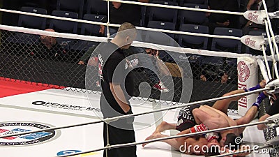 Orenburg, Rusia - 30 de agosto de 2019: Hombres compiten artes marciales mixtas MMA - M - 1 Desafío 104 almacen de metraje de vídeo Orenburg, Rusia - 30 de agosto de 2019: Hombres compiten artes marciales mixtas MMA - M - 1 Desafío 104 almacen de metraje de vídeo