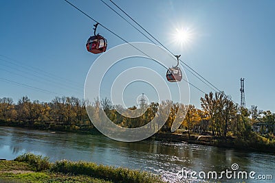 Orenburg-Russia-06 2019: a cable car that travels across the Ural in Orenburg Editorial Stock Photo