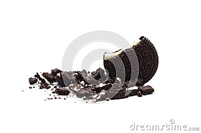 Oreo Biscuits with crumbs isolated on white background. It is a sandwich chocolate cookies with a sweet cream is the best selling Editorial Stock Photo