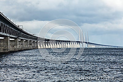 Oresund Bridge connecting Sweden and Denmark. Stock Photo