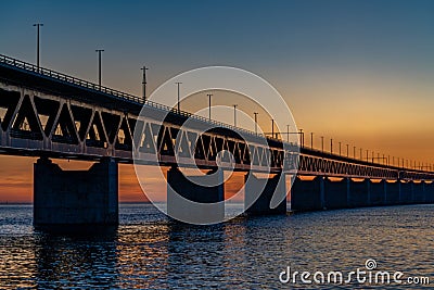 Oresund Bridge - Ã˜resundsbroen, Ã–resundsbron - at twighlight 2 Stock Photo
