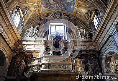 Organ in church Gesu e Maria in Rome Editorial Stock Photo