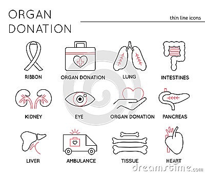 Organ Donation icon set Vector Illustration