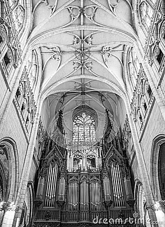 The organ inside the Eglise Saint Nizier church in Lyon. Editorial Stock Photo