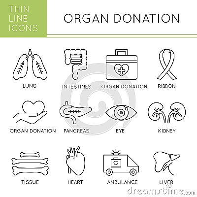 Organ Transplantation icon set Vector Illustration