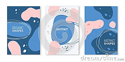 Organic abstract shapes. Modern wavy fluid shape composition, pastel blue and pink texture template for blogs, modern Vector Illustration