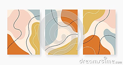 Organic abstract shapes. Pastel colored random paint stains collage. Trendy minimal design with fluid bubble, modern Vector Illustration