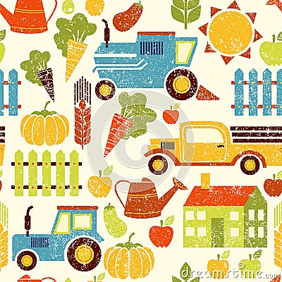 Organic agriculture vector grunge seamless background Vector Illustration