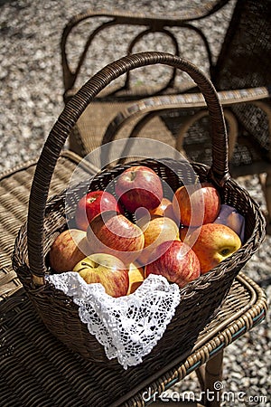 Organic apple in a basked Stock Photo