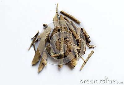 Organic Ashwagandha (Withania somnifera) roots. Stock Photo