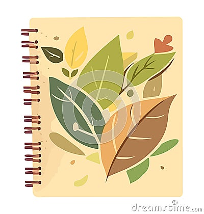 Organic autumn leaf on notebook Vector Illustration