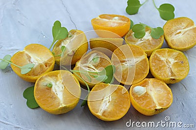 Organic background from orange. The concept of healthy drinks, copy space, closeup Stock Photo