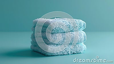 organic bamboo fiber washcloths stacked on blue color background, showcasing sustainable bathing alternatives Stock Photo