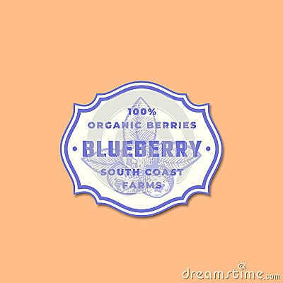 Organic Blueberry Abstract Vector Sign, Symbol or Logo Template. Blue Berry Sketch Sillhouette with Classic Retro Vector Illustration